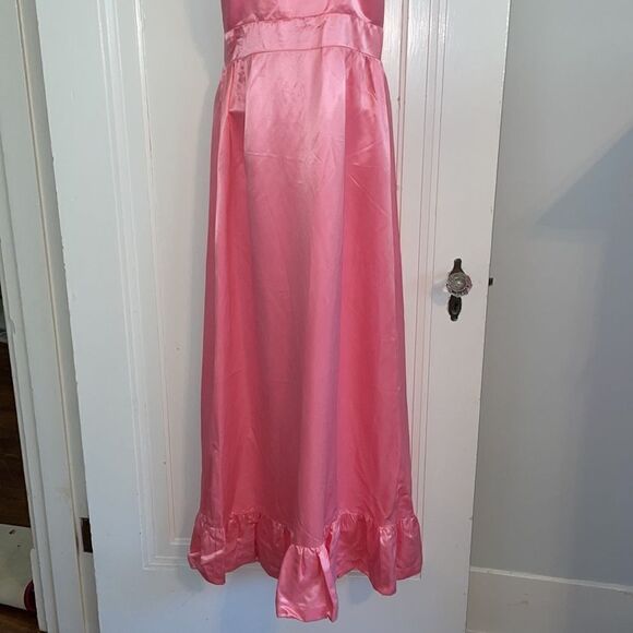 Vtg 70s pink satin halter ruffle neck party/prom dress with matching jacket - Picture 4 of 7